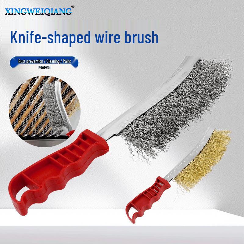 Steel Wire Brush with Plastic Handle - Stainless Steel & Copper Plated, Knife Type for Rust Removal and Cleaning