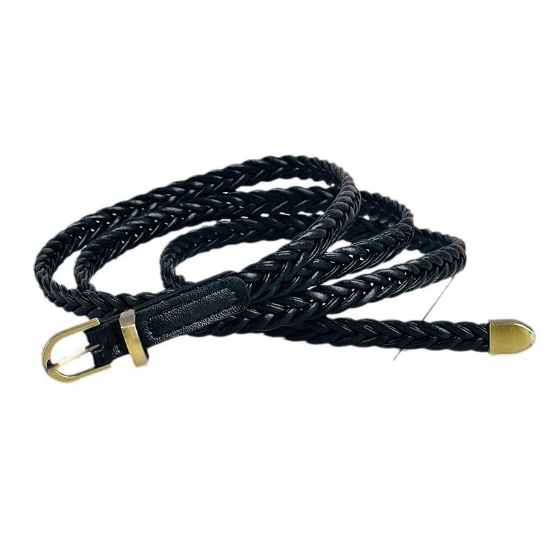 Ladies Non Punched Woven Needle Buckle Slim Belt Dress Accessories Summer Retro