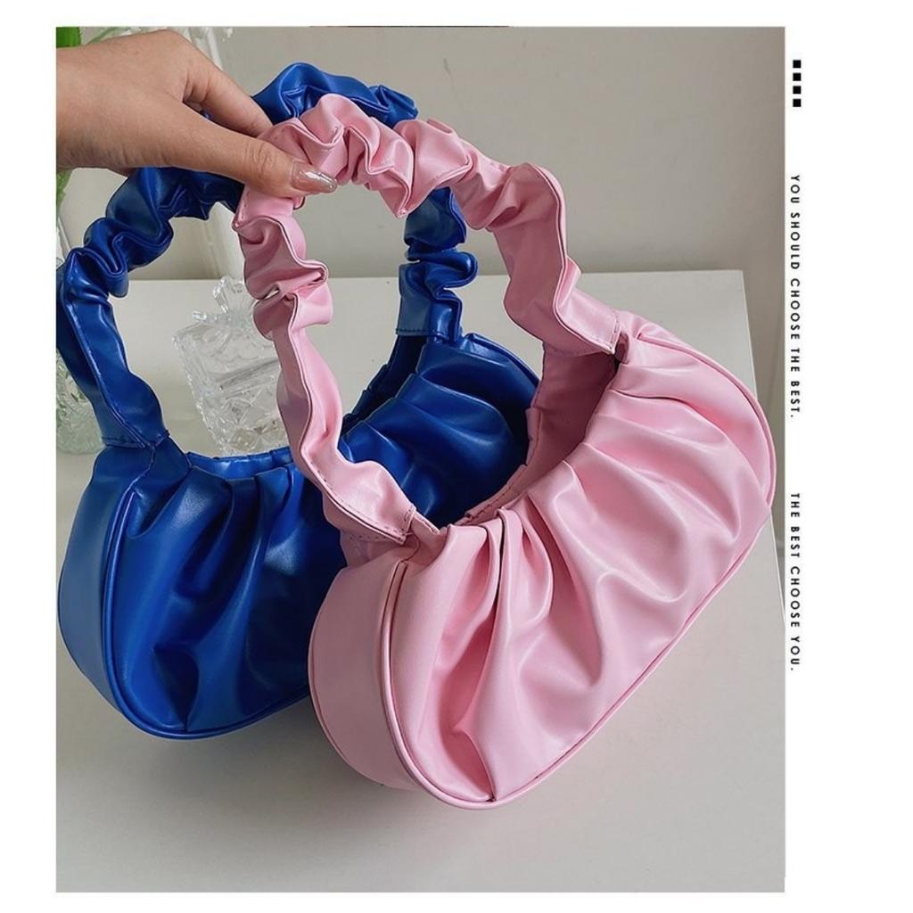 Bag Girl, Korean Version One Shoulder Dumpling Bag, French Bag, Fashionable Cloud Bag, Pleated Handbag, Armpit Bag