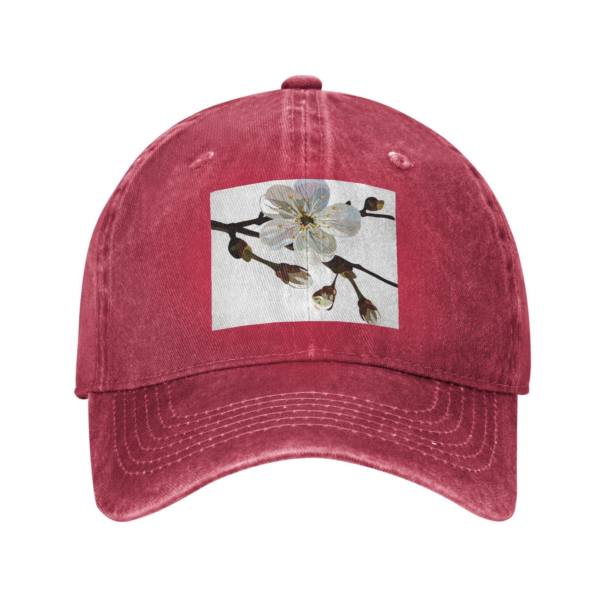 

Японская сакура вишневые цветы Бейсболки Snapback Джинсовые шляпы Регулируемая кепка Streetwear Бейсбольная ковбойская шляпа Унисекс Женщины One Size
