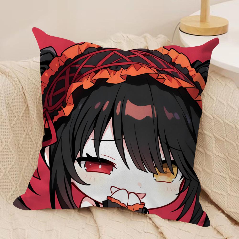 TTokisaki Kurumi Cushion Cover Silky Short Plush Sofa Pillow Cover Hidden Zipper Soft Dustproof Case for Home Decor