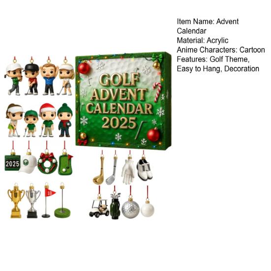 Golf Hanging Decoration Advent Calendar 24 Days Countdown Christmas Festive Acrylic Cartoon Golf Hanging Ornament Golf Lovers Gifts