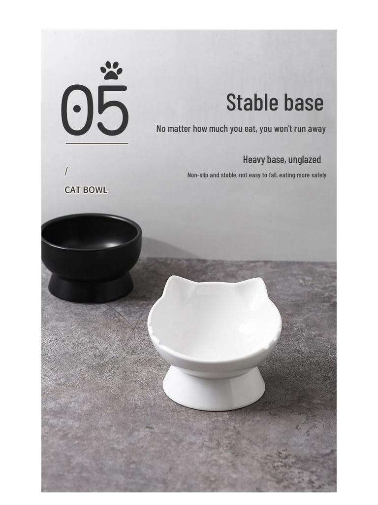 Large Capacity Ceramic Cat Bowl with Neck Protection - Anti-Black Chin Design for Food and Water