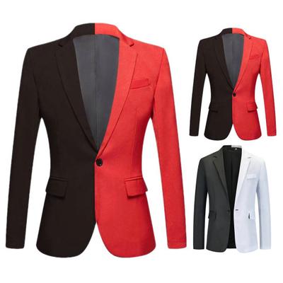 Erkekler İlkbahar Sonbahar Patchwork Kontrast Renk Takım Elbise Ceket Yaka Uzun Kollu Flap Cepler Tek Düğme Slim Fit Takım Elbise Ceket
