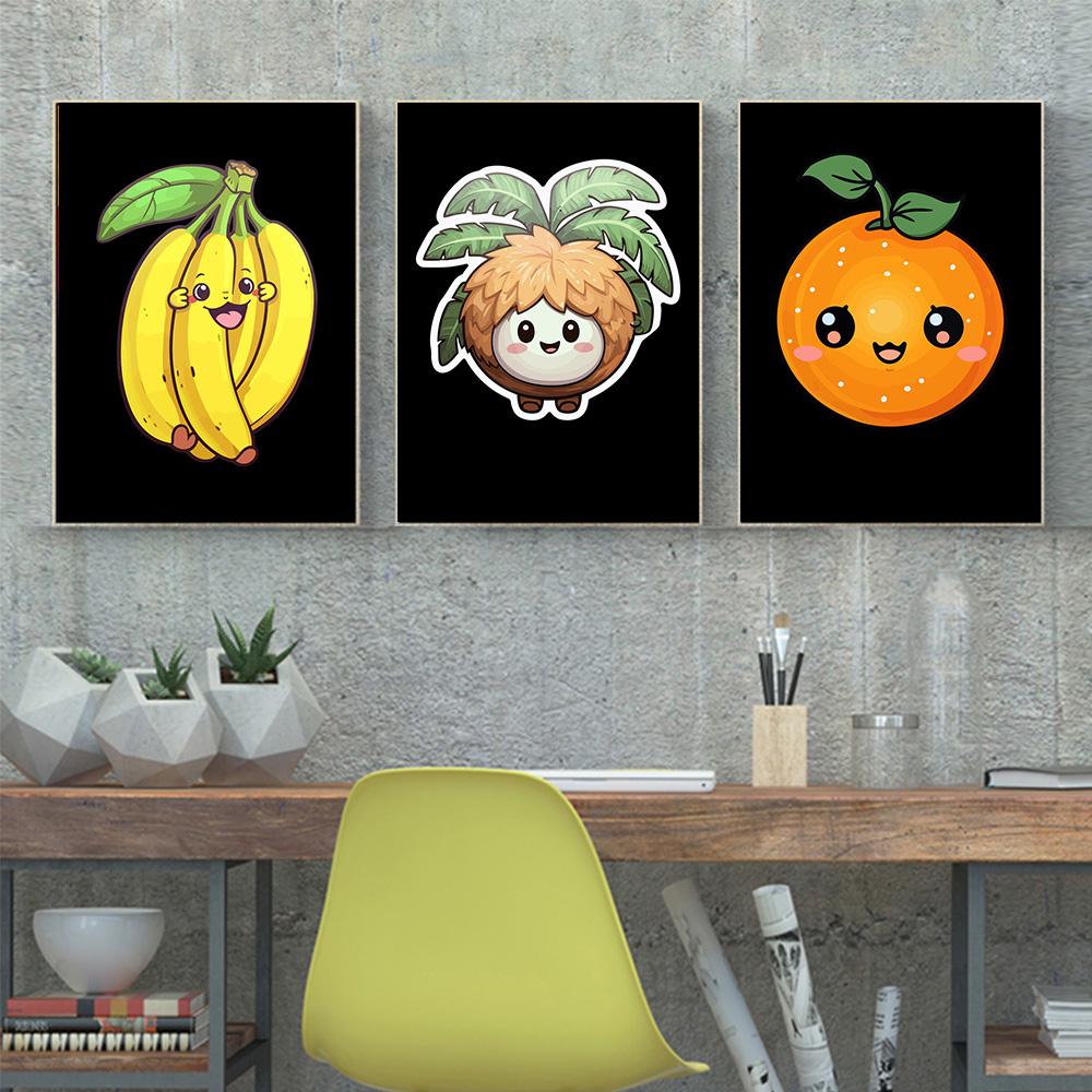 Cartoon Cute Smiling Fruits Posters Canvas Painting Modern Wall Art Pictures For Living Room Bedroom Dining Room Home Decoration