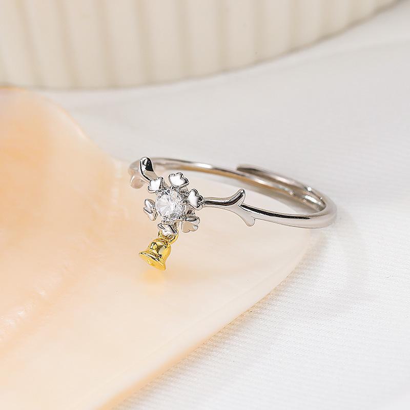 Banyan Tree S925 Silver Snowflake Elk Bell Ring: Festive Winter Gift, Adjustable for Women