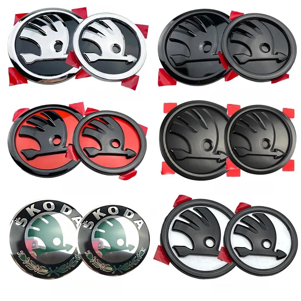 2025 Heiß 2 Stück 80mm 90mm 3D Auto Emblem Abzeichen Haube Vorne Hinten Kofferraum Logo Für Skoda Fabia 1 2 Octavia a7 RS Superb Rapid Yeti Karoq