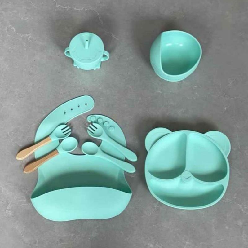 8-Piece Silicone Baby Tableware Set: Suction Cup Plate & Bowl for Baby Meals
