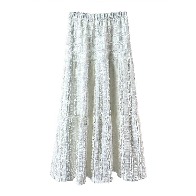 

Юбка с фактурной пузырчатой отделкой 2025 года, весна-лето, новый дизайн, нежный ветер, первая любовь, кружевная длинная юбка с высокой талией one size fits all