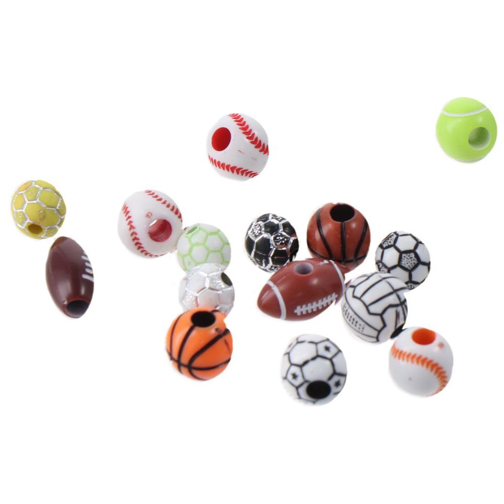 200 PCS Sports Beads Sports Ball Beads Acrylic Pony Beads Shapes Baseball Beads  Necklace