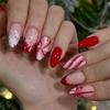 24 ks Vánoční umělé nehty Červené Bílé Pruhy Vločka Cukrová Hůl Vzor Francouzské Umělé Nehty Zelená Mašle Manikúra Nositelné Lisovací Nehty