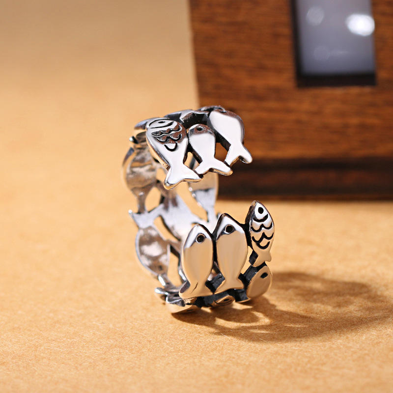 Female Fish Ring Retro Wide Open Ring Hand Jewelry Multi-layered Fish Ring