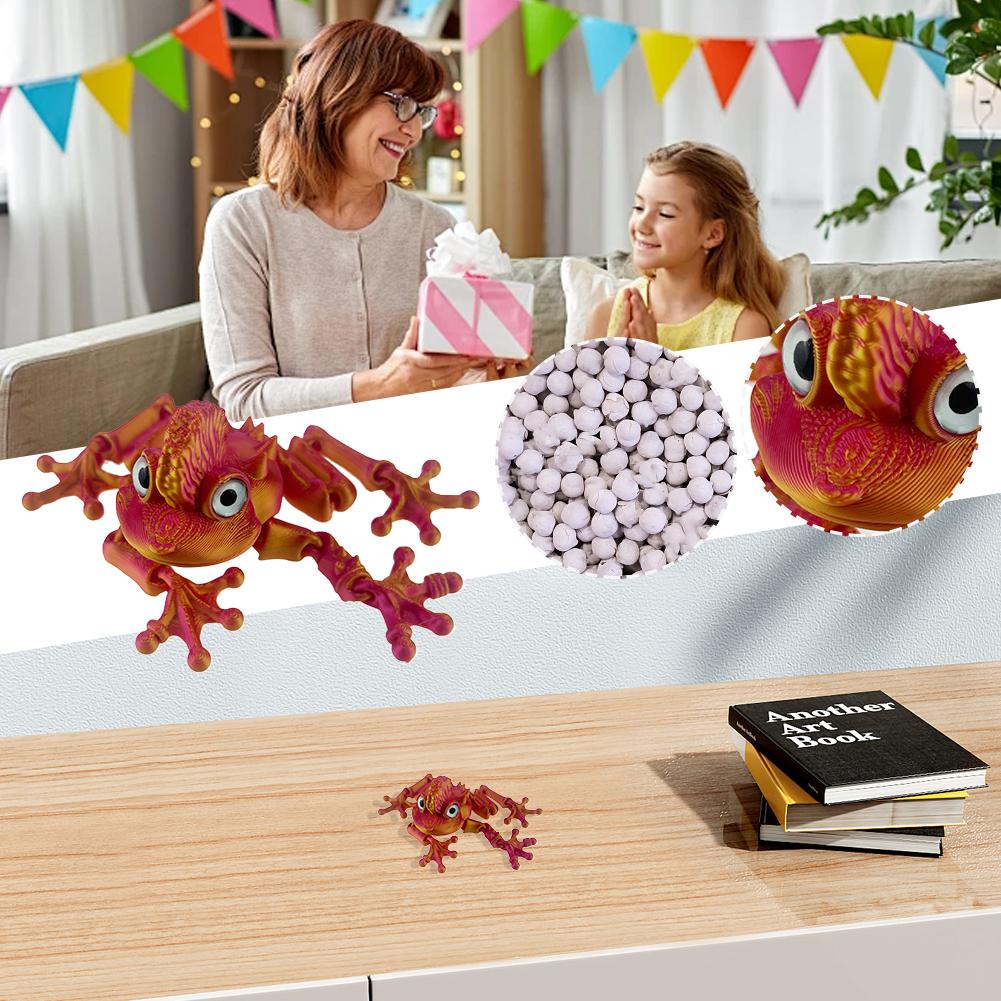 3D Printed Articulating Frog Figurine with Simulation Eyeball for Kids Adults