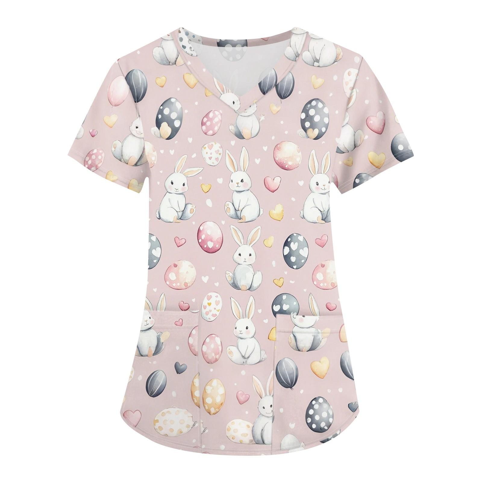 

Женская мода с v-образным вырезом, короткими рукавами и карманами, топы с принтом XL розовый