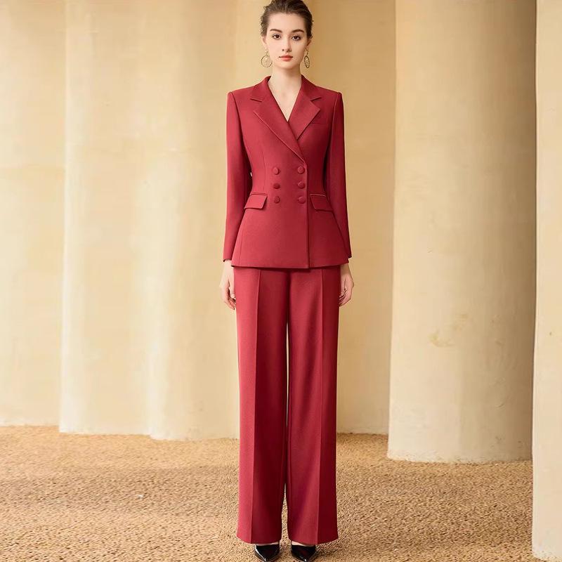 Women's Double-Breasted Professional Suit Set - Elegant Spring/Autumn Formal Wear
