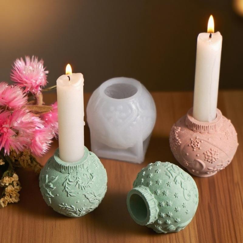 Snowflake Embossed Sphere Silicone Candlestick Molds for Making Candle Holder Soap Holiday Decoration Epoxy Resin
