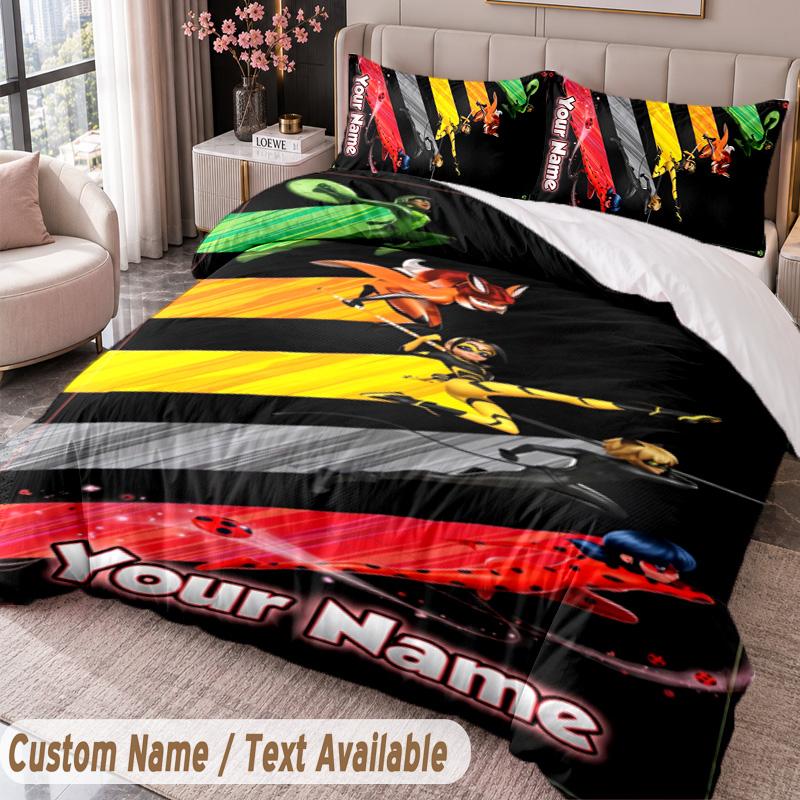 Custom Name Text 3Pcs Bedding Set Miraculous Ladybug Duvet Cover And Two Pillowcases