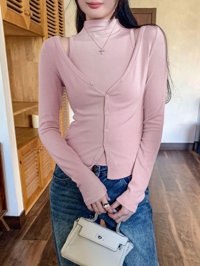 Chic High-Neck Sleeveless Cardigan Jacket Set: Slim-Fit, Versatile Autumn/Winter Layering