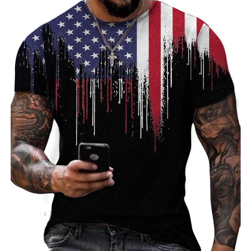 Summer Round Neck 3D American Independence Day Printed Top Fashionable Casual Short Sleeved Men's T-shirts