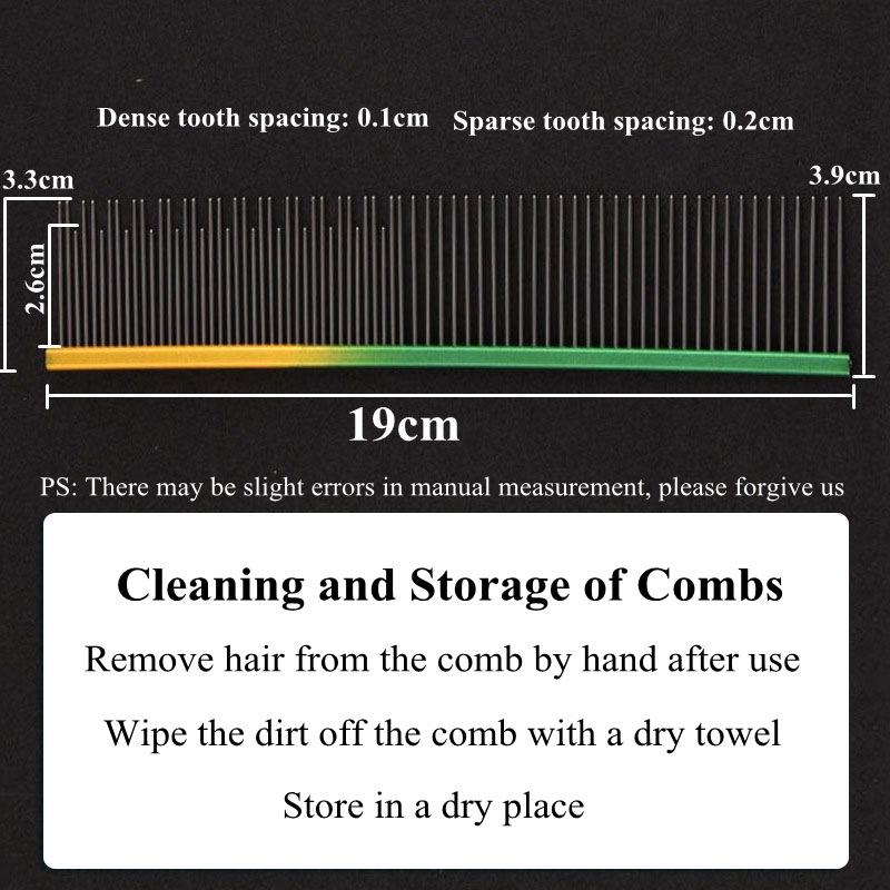 19cm Color Metal Pet Comb Long Short Needles Grooming Stainless Steel Comb Removes Loose Hair Tangles Professional Cat Dog Comb