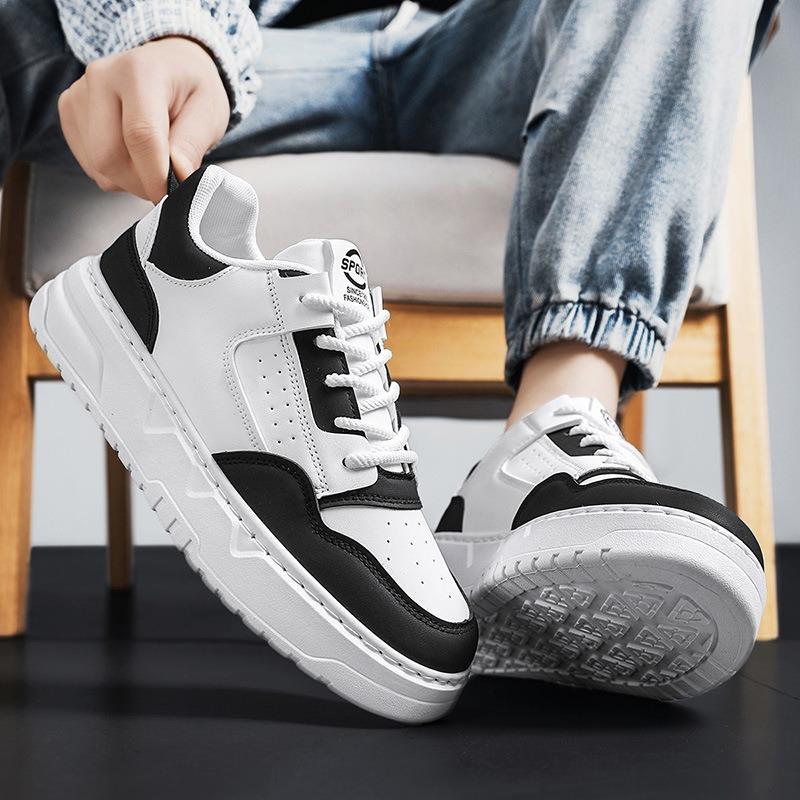 Men's shoes spring and summer fashion trend versatile leather platform white shoes men's youth casual sports board shoes
