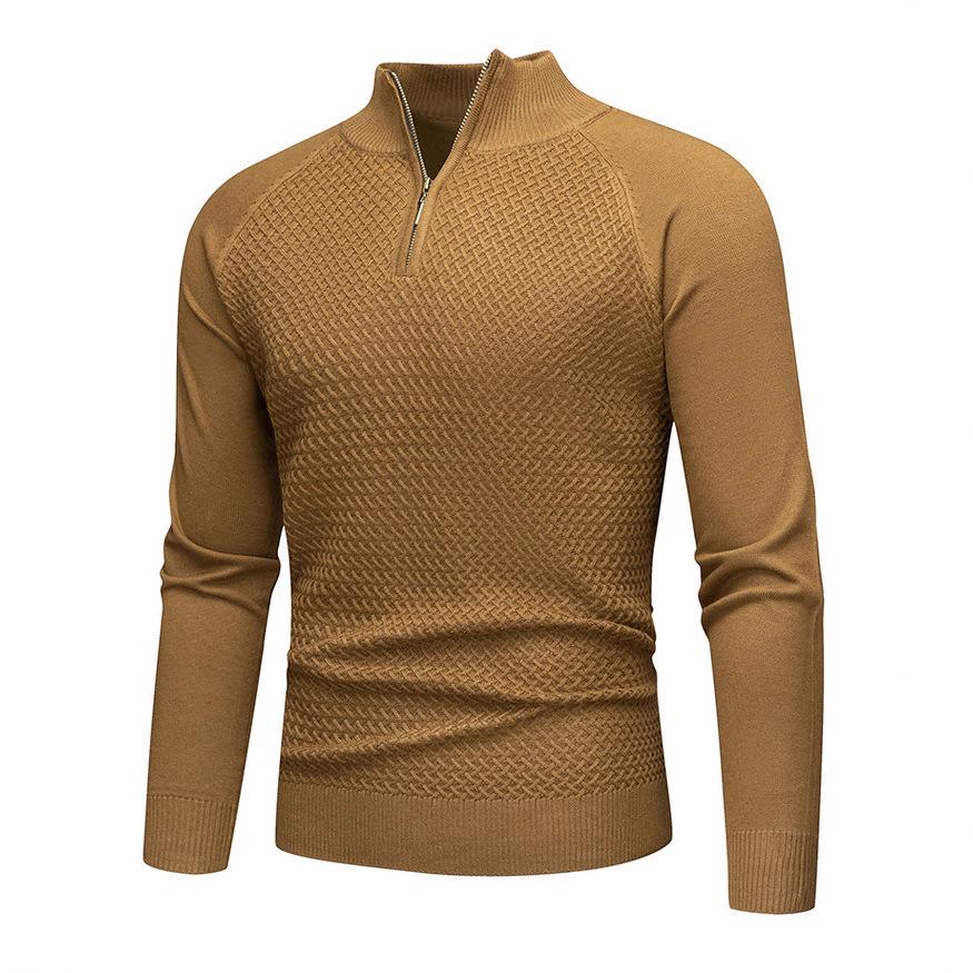 Men s Winter Jacquard Half-High Collar Zipper Sweater Knitwear Casual Base Layer XL