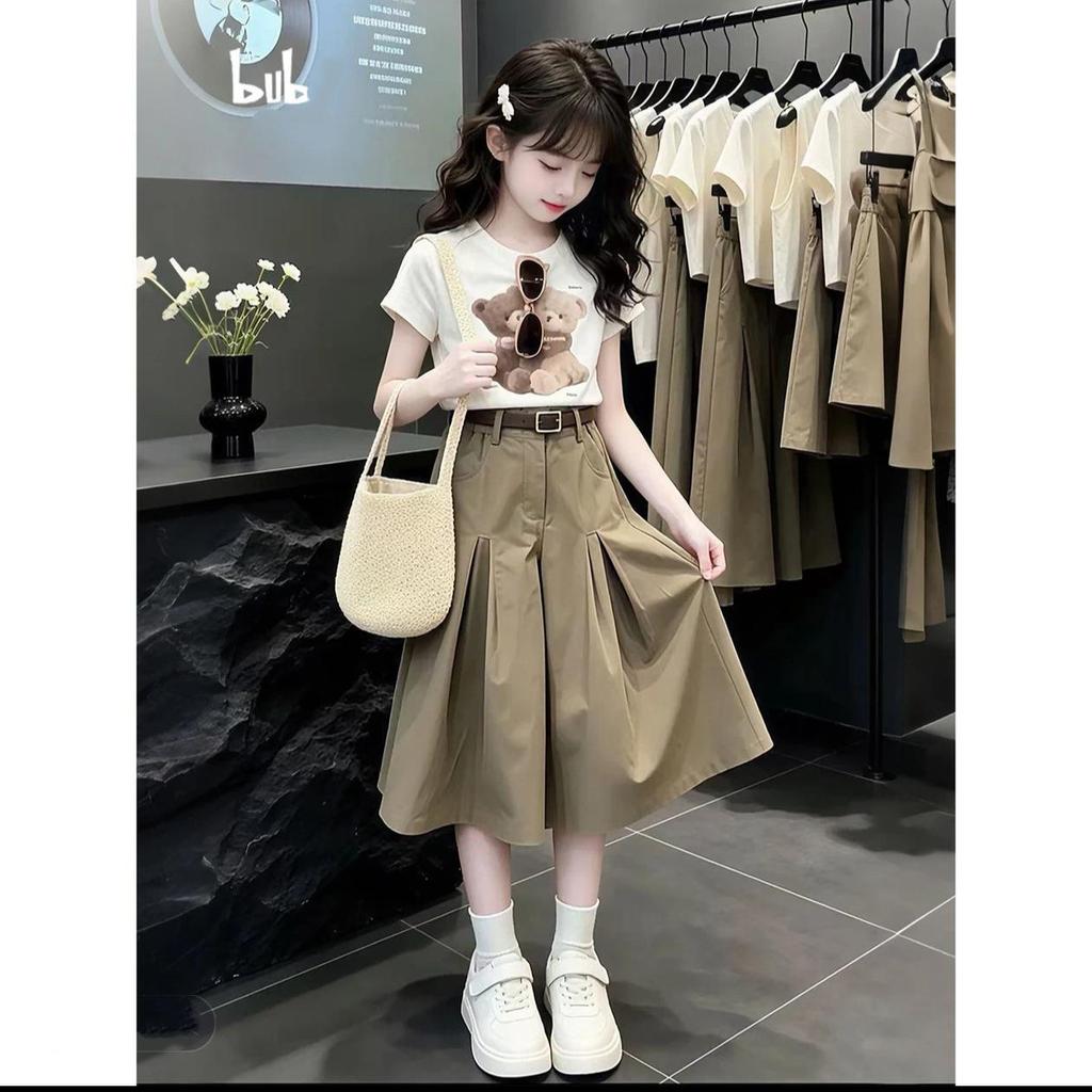 2026 Girls' Trendy Summer Outfit: Stylish Short-Sleeve T-shirt & Super Hot Skirt for Big Girls