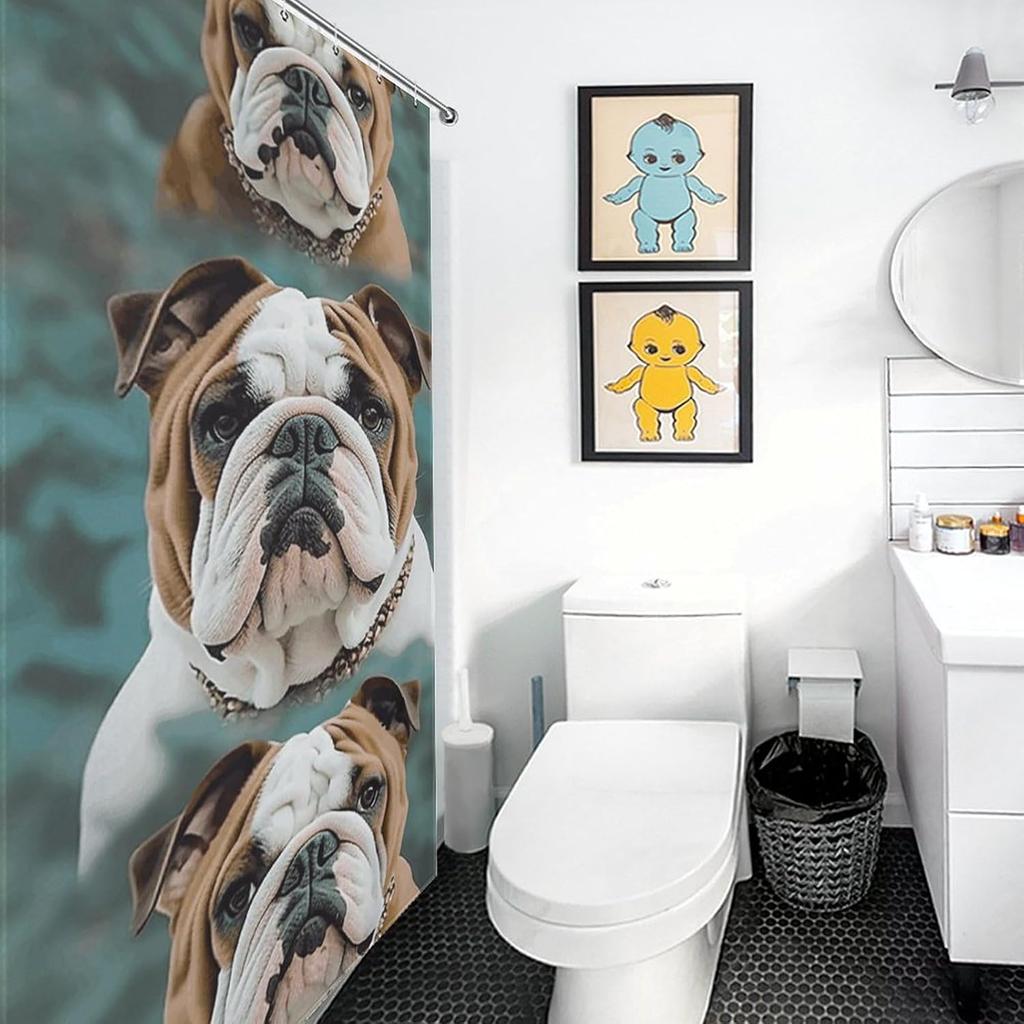 Funny English Bulldog Shower Curtain For Bathroom, Waterproof Shower Curtain With 12 Hooks, Modern Bath Curtains For Tub, Show