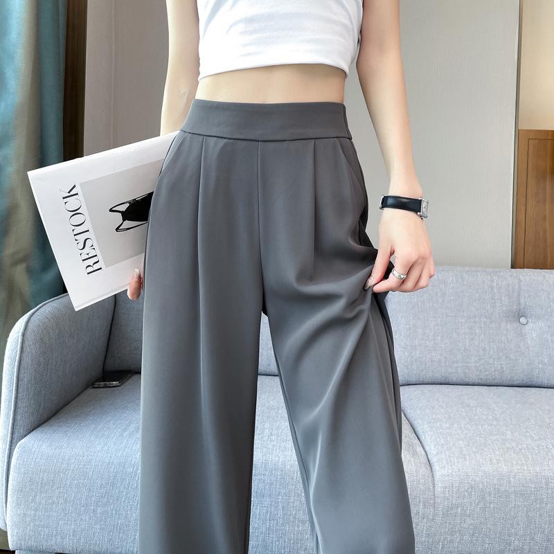 Women s Grey Straight-Leg Suit Pants with Drape - 2025 Spring/Summer Petite Wide-Leg Style. S (80-98 lbs)