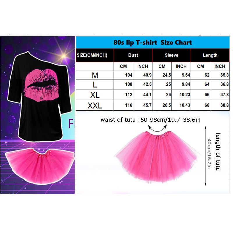 1980er Retro Disco Party Kostüm Drop Shoulder T-Shirt Tüllrock Hüfttasche Schmuck Fußabdeckungen Set