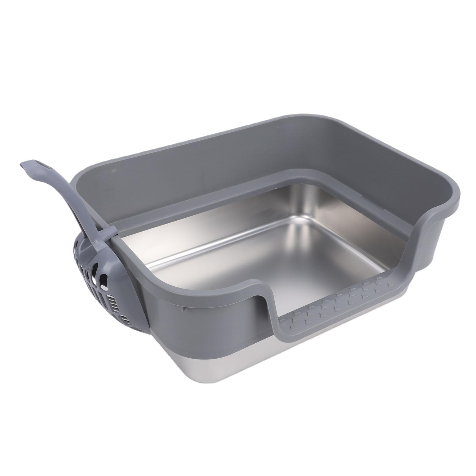 Stainless Steel Cat Litter Box Low Side Entry Litter Box High Side Spill Proof Cat Litter Box for Home