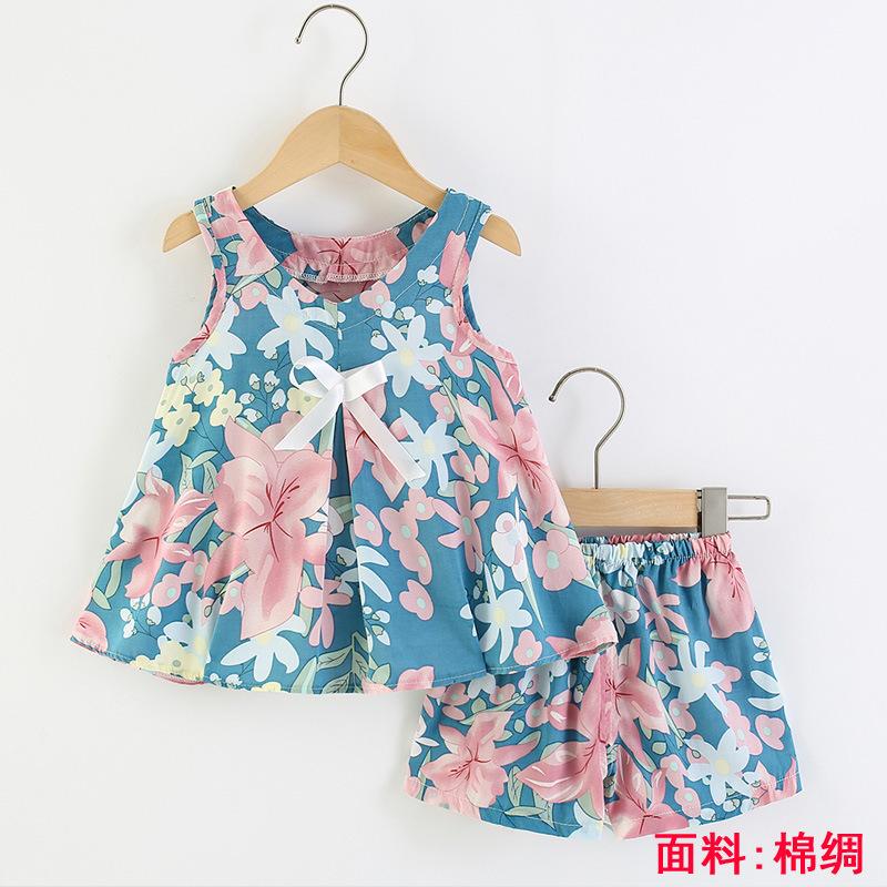 Girls Summer Floral Rayon Vest And Shorts Set Cute Baby Cotton Silk Home Wear Two Piece Outfit For Kids