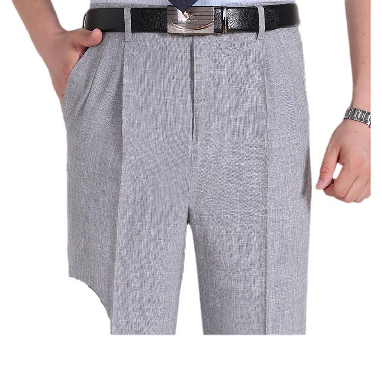 Men's Summer Mulberry Silk Dress Pants: Double Pleated, Loose Fit, Straight Leg, High Waist, Deep Crotch.