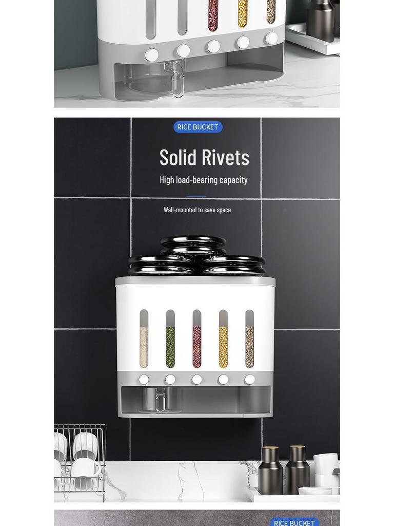 Moisture-Proof Insect-Proof Rice Storage Container with Partitioned Grains Organizer