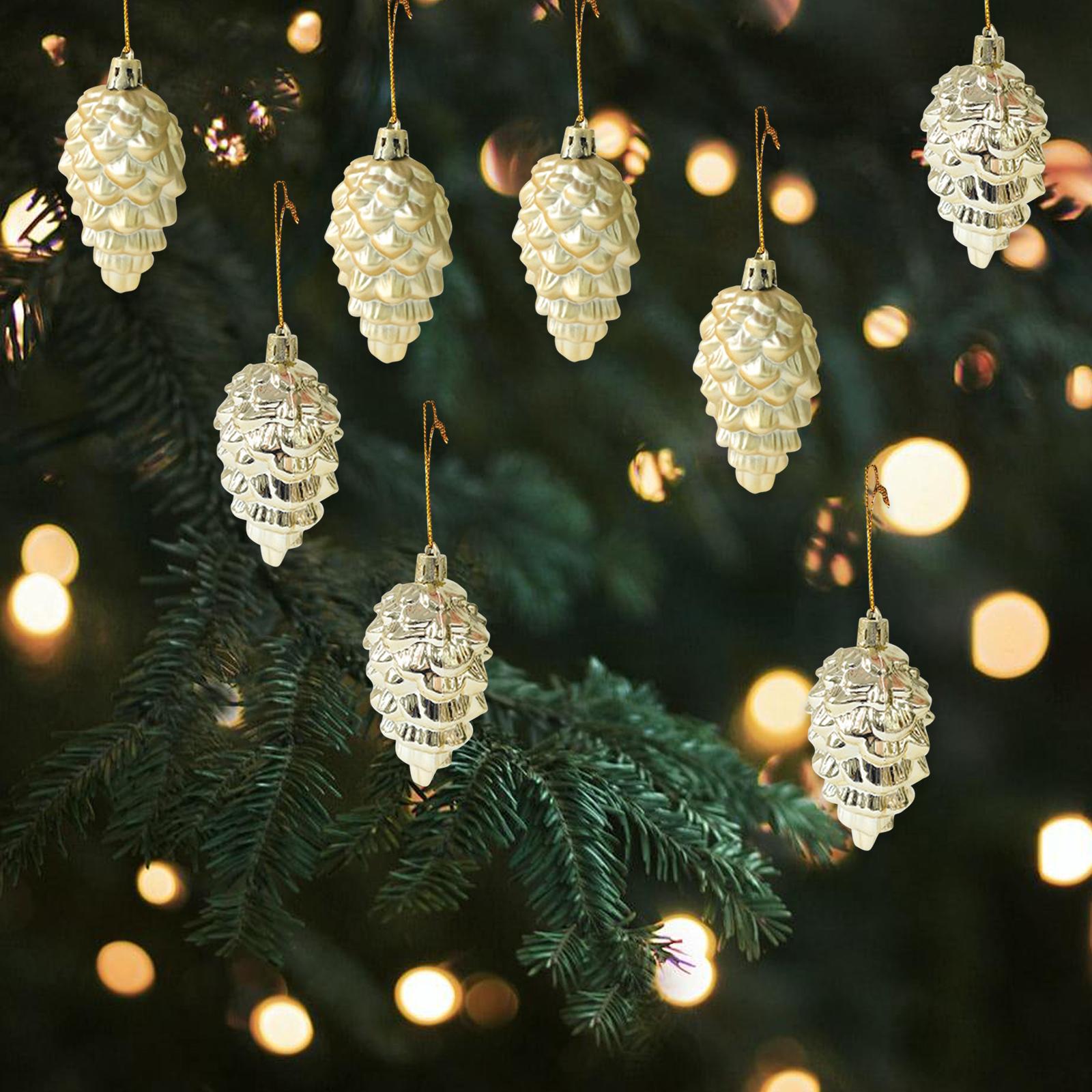 

8Pcs Pinecone Christmas Tree Decorations Charm Pendants Decorative Xmas Balls Baubles for Window Wall Door Anniversary Indoor золотой