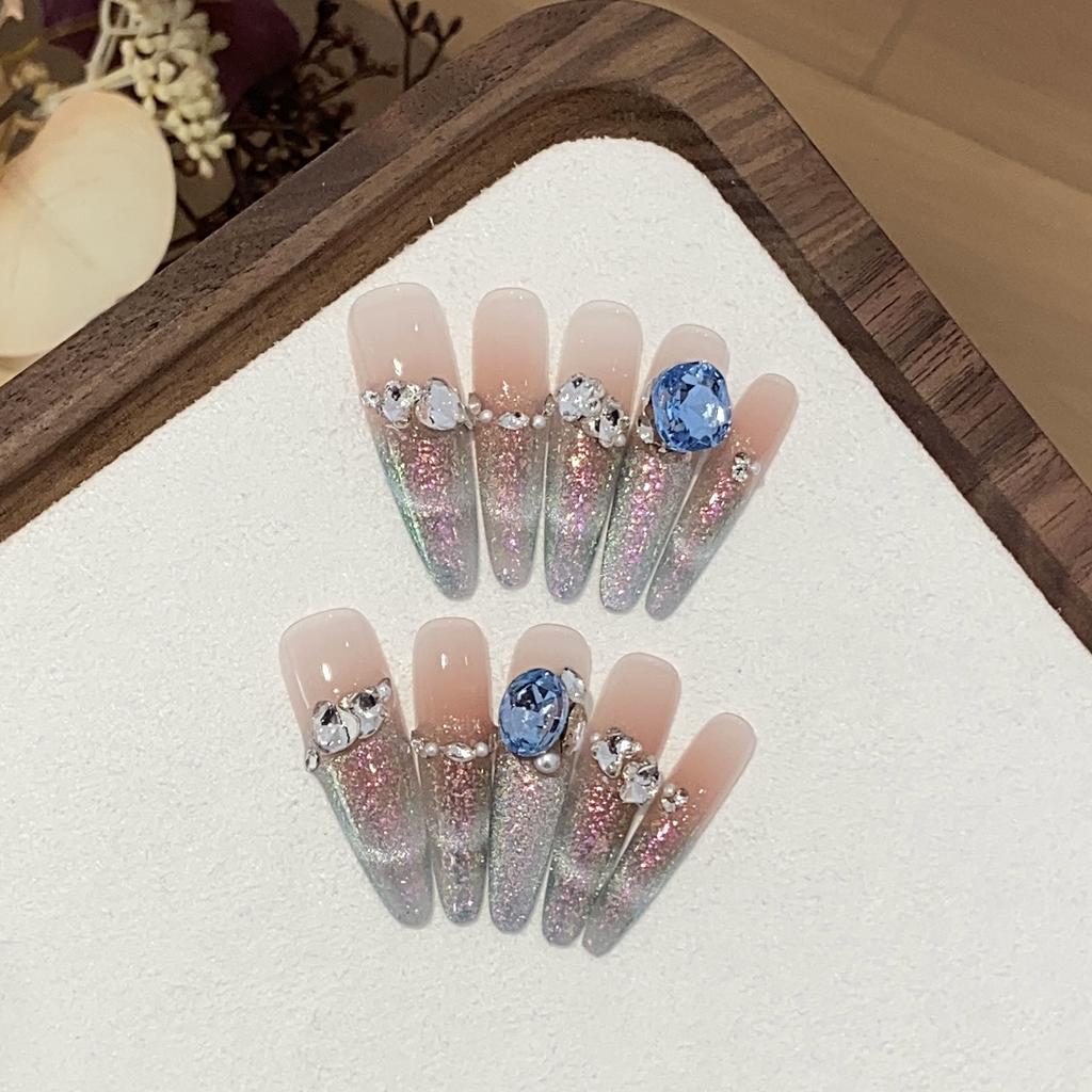Ice-will Flash Gradient Swan Blue Diamond Pearl Small Broken Diamond French Cat Eye Jade Qinghuan Armor Piece