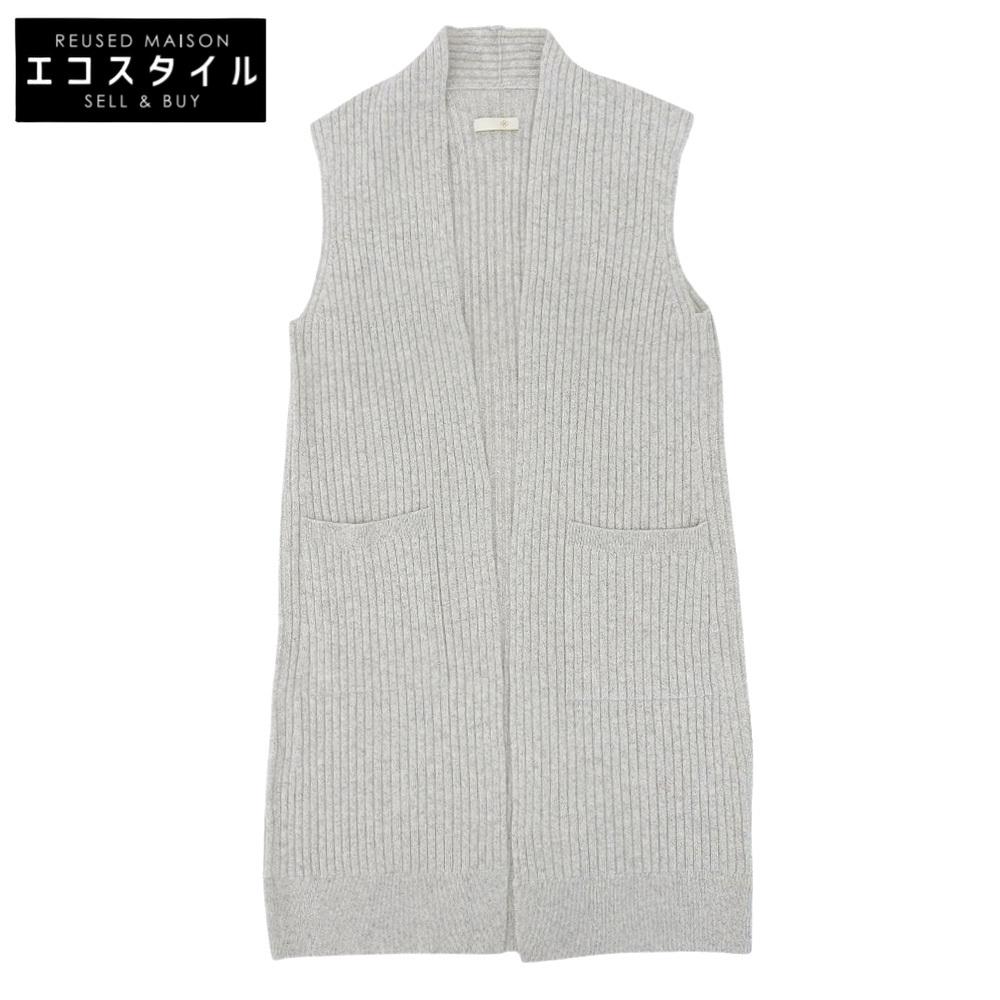 TOYOBOSHI TOYA 100% Cashmere Long Vest Cardigan for Women In White, Grey and Red F 13IT-PC2633 Tops F White Gray MulineUsed