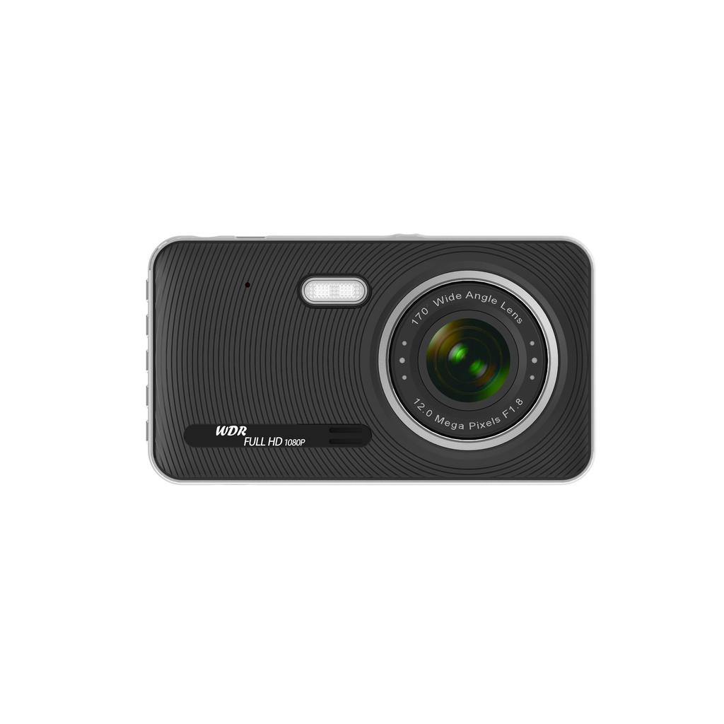 4-inch Dashcam, IPS HD 1080P Car DVR, Dual Front and Rear Cameras, Supports Reversing Camera Function.