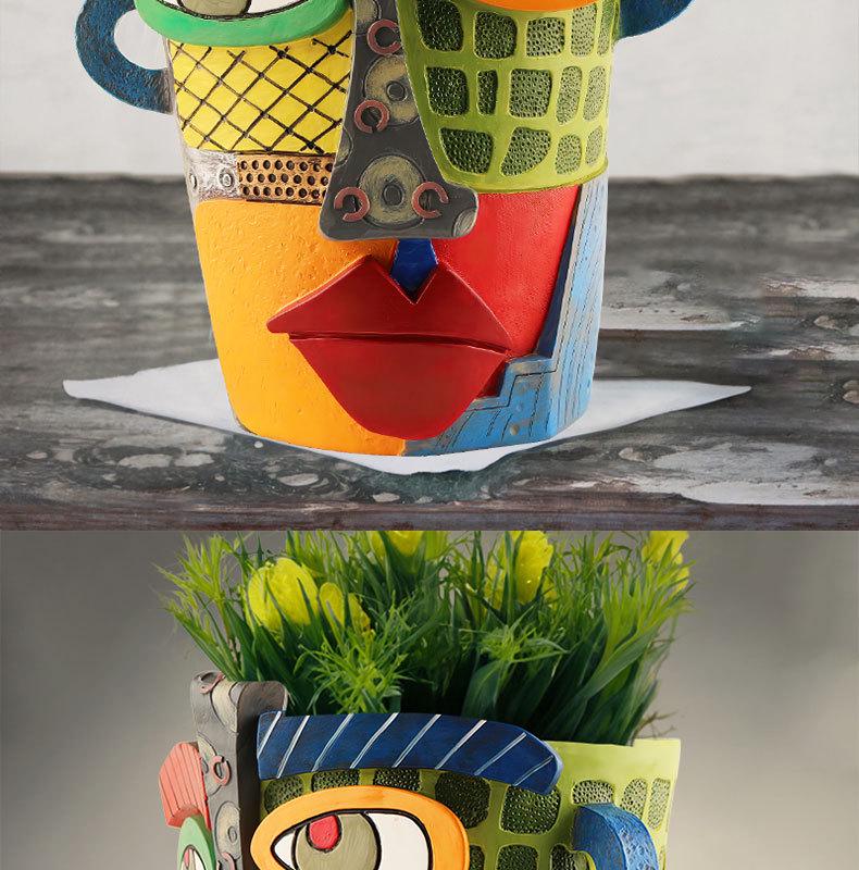 Human Face Resin Succulent Flower Pot Ornaments for Garden Micro Landscapes