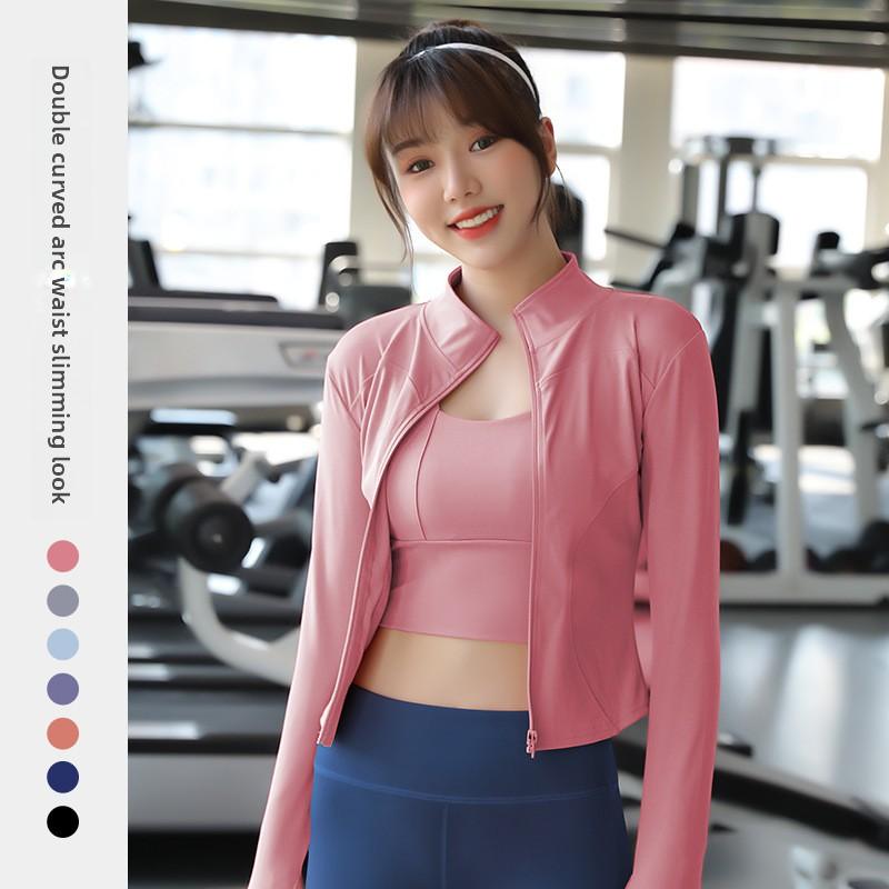Women Running Zipper Sportswear Skinny elasticity Solid Colour Long Sleeve Fitness Breathable Yoga coat