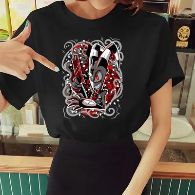 Women's Helluva Boss T Shirt Summer Short Sleeve Printed Chewing Print Funny Harajuku Tshirt Tops Men's T-shirt Streetwear