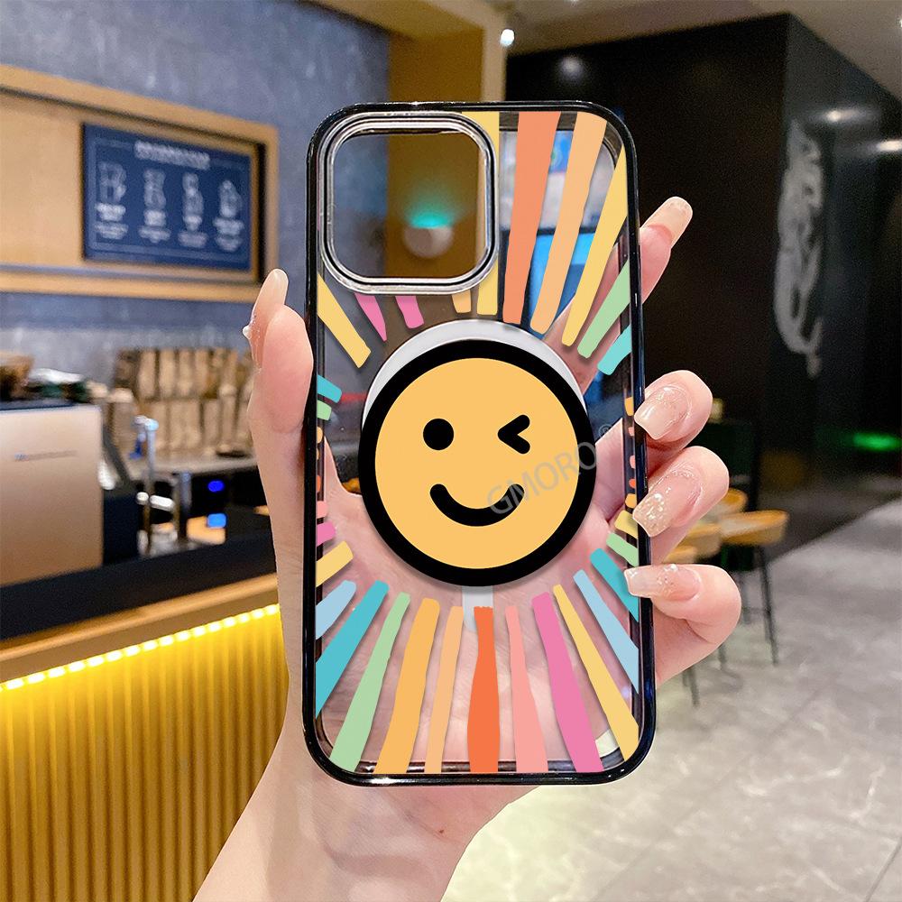 Rainbow Smiley Face Apple 16promax Mobile Phone Case Girl Ip17 Anti-drop 15pm Magnetic Attraction 15 Super Fire 13 Acrylic