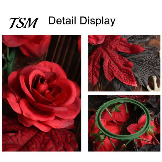 Reusable Plastic Props Halloween Floral Candle Ring, Artificial Maple Rose Wreath for Festive Atmosphere Decorations Holder, Spooky Table Centerpiece