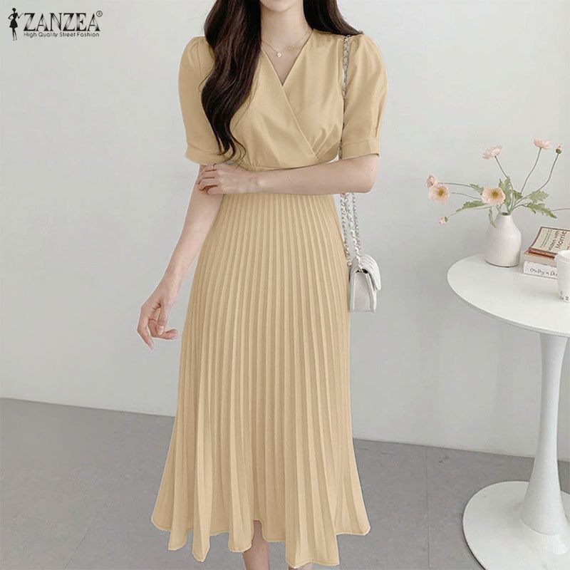 ZANZEA Rochie Casual de Vară cu Mânecă Scurtă și Decolteu în V pentru Femei