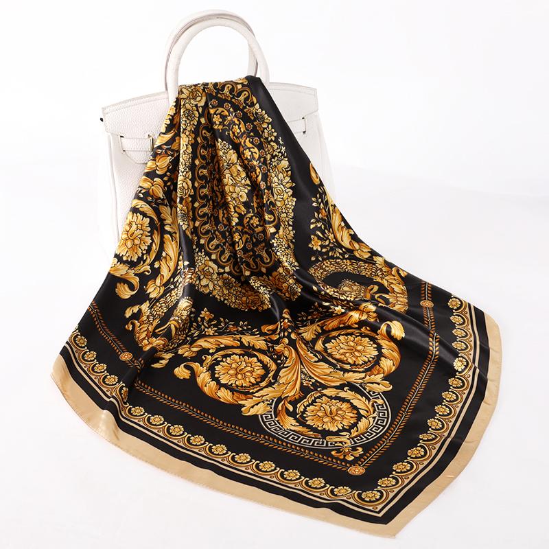 90x90cm Square Scarf for Women Head Shawls and Wraps Luxury Print Neck Scarves Hijab Bandana