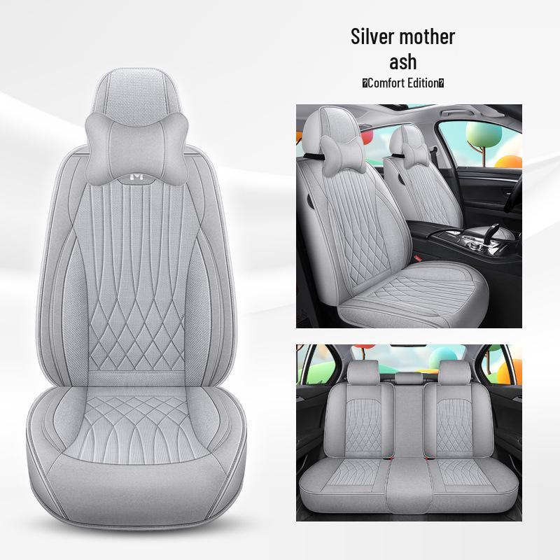 Universal Breathable Linen Car Seat Cushion - Full Surround for All Seasons, Fits Five Seats