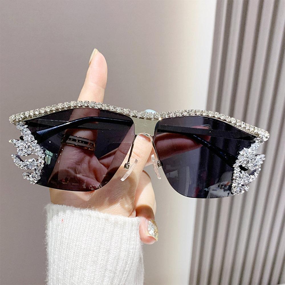 Rimless Sunglasses Punk Irregular Female Sunglasses Uv400 Protection Luxury Designer Diamond Crystal Shades For Women