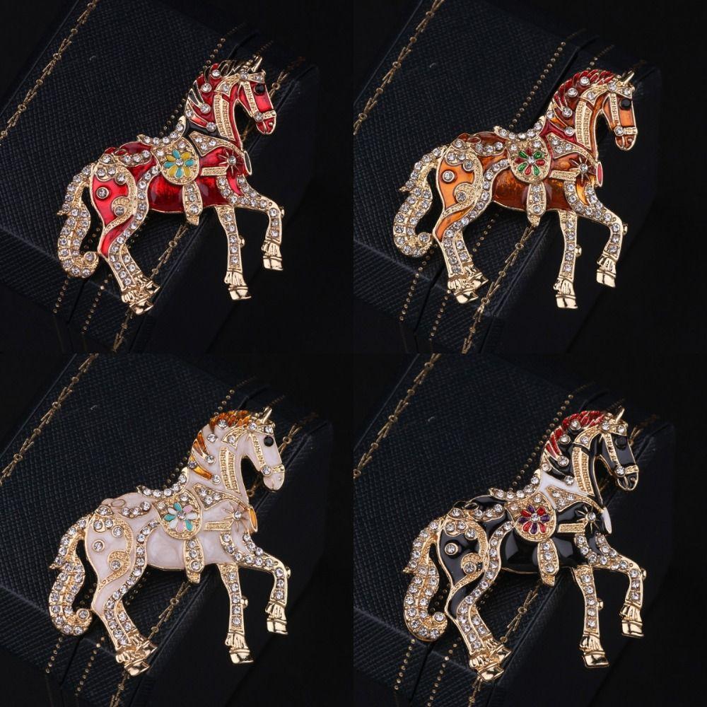 Luxury Zodiac Animal Lapel Pins Rhinestone Metal Badge Pin Strong Horse Brooches  for Women