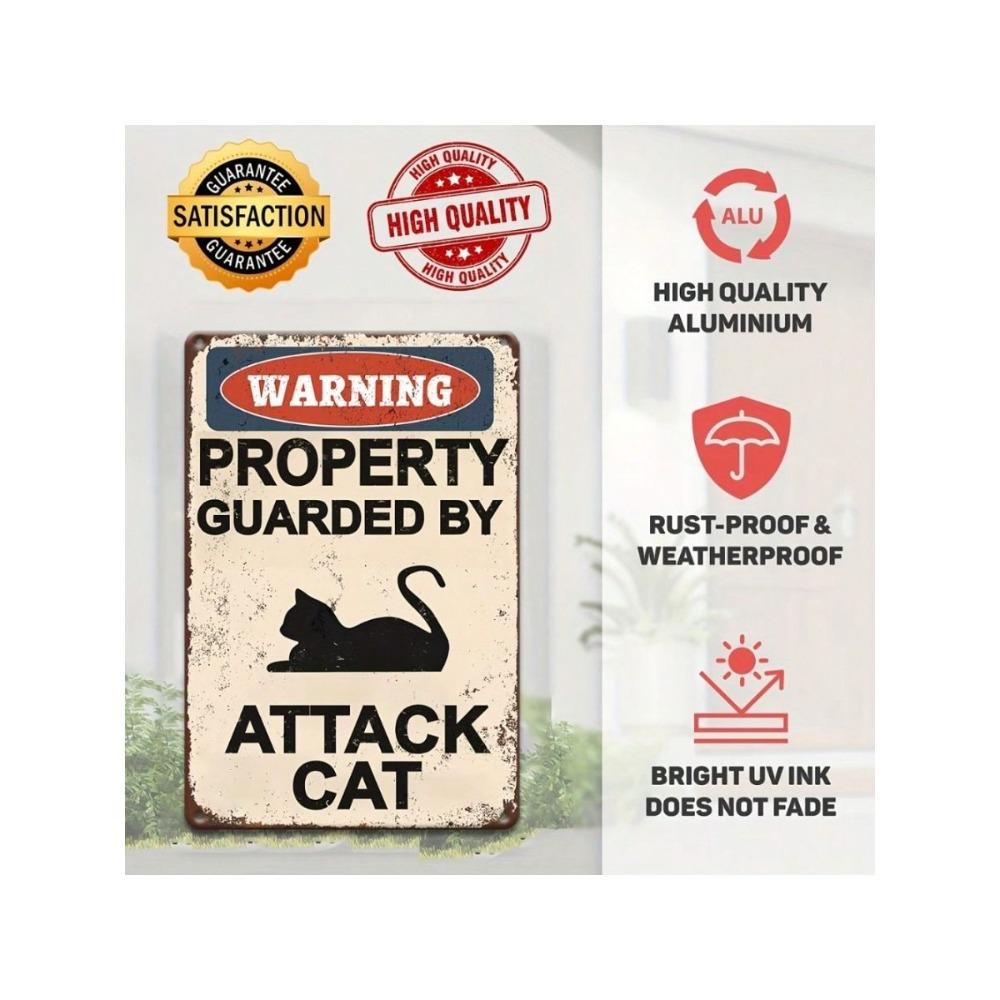 Angry Cat Warning Metal Sign Retro Garage Wall Decor
