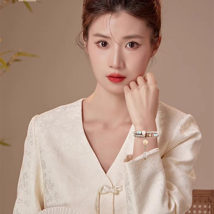 Authentic Cat Claw Star Moon Bodhi Shoushan Stone Double-Loop Bracelet for Women, Light Luxury Niche Exquisite Beaded Bracelet In New Chinese Style